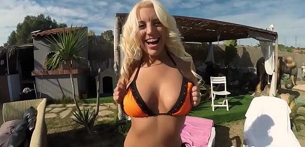  Busty babe in bikini spoon fucked outdoors